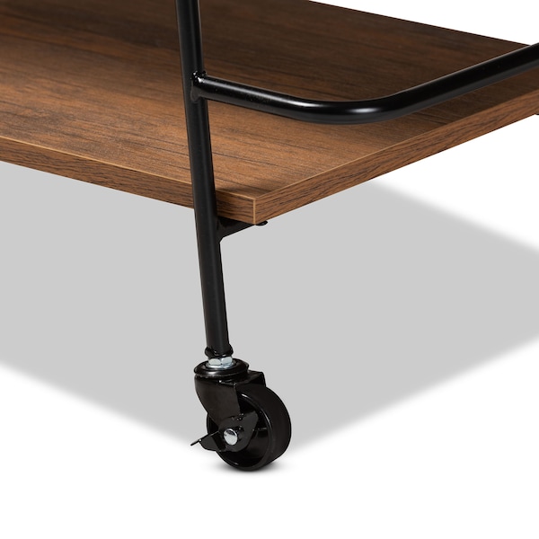 Baxton Studio Bernard Rustic Industrial Black Metal and Walnut Finished Wood 3-Tier Small Mobile Wine Bar Cart - 201-12840