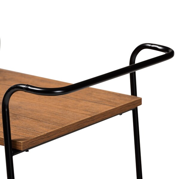 Baxton Studio Bernard Rustic Industrial Black Metal and Walnut Finished Wood 3-Tier Small Mobile Wine Bar Cart - 201-12840