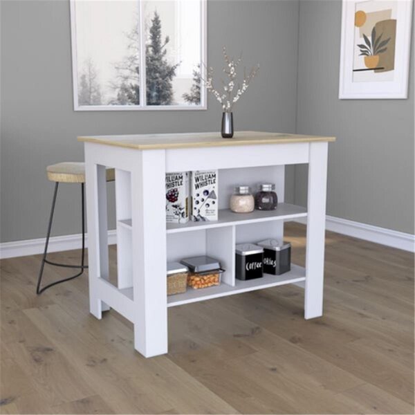 Depot E-Shop Delos Four Legs, Three Shelves & Kitchen Island, White & Light Oak - DE-ABD5011