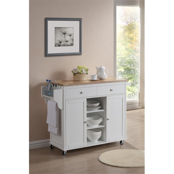 Sekkusu Furniture RT210-OCC NEW Meryland White Modern Kitchen Island Cart - 34.5 x 47.4 x 17.78 in. - SE2491850