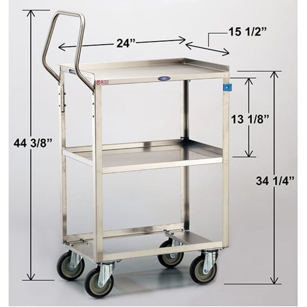 Lakeside Stainless Ergo-One Series 2 Shelf Cart; 300 lb Capacity, 15-1/2"x24" - 6600