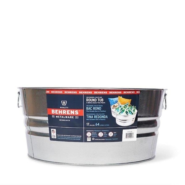Behrens Wash Tub, 17 gal Capacity, Galvanized Steel - 3GS