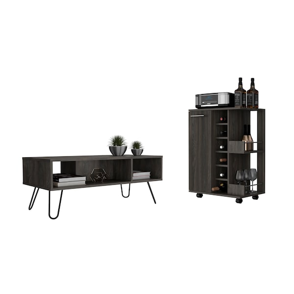 Tuhome Vassel 2 Piece Living Room Set, Bar Cart, Coffee Table, Espresso - CLIV28