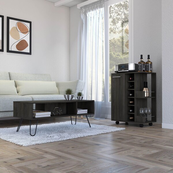 Tuhome Vassel 2 Piece Living Room Set, Bar Cart, Coffee Table, Espresso - CLIV28