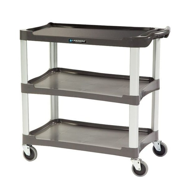Lakeside Plastic Utility Cart; 300 lb Capacity, 3 Shelf, 16"x28-1/2" - Charcoal - 2503