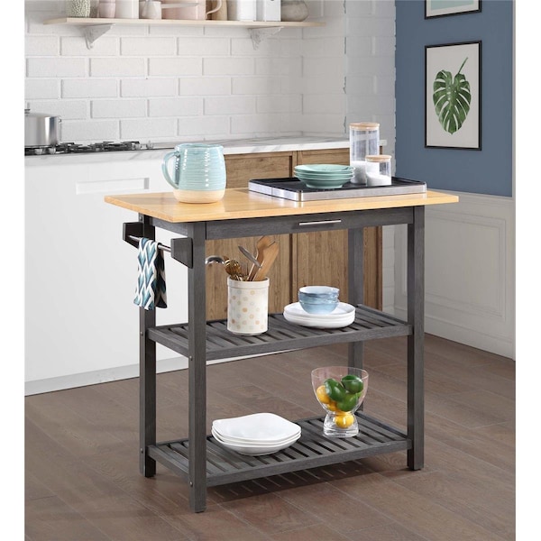 Convenience Concepts Designs2Go 3 Tier Butcher Block Kitchen Prep Island with Drawer, Dark Gray - 802255BBWBDGY