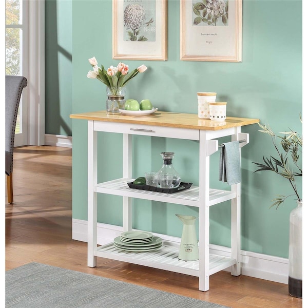 Convenience Concepts Designs2Go 3 Tier Butcher Block Kitchen Prep Island with Drawer, White - 802255BBW