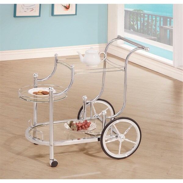 Benzara 31.75 x 32.5 x 19.25 in. Elegant Metal Frame Serving Cart, Silver - BM160171