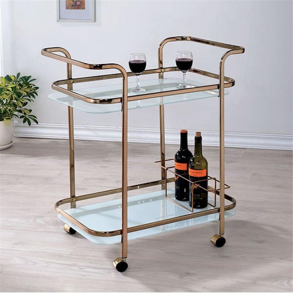 Benzara Tiana Contemporary Serving Cart, Champagne - BM123225
