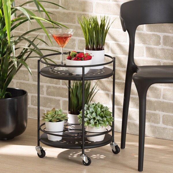 Baxton Studio Dallan Modern Industrial Black Metal 2-Tier Kitchen Cart - 193-12118-ZORO