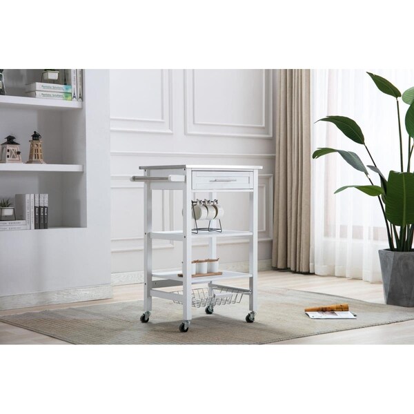 Boraam Hennington Kitchen Cart with Stainless Steel Top - White Wash - 50661