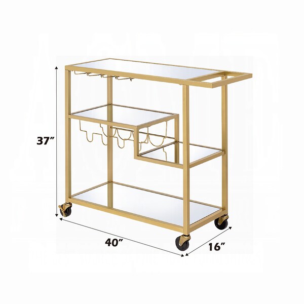 Acme Rectangular Glass Top Serving Cart with 3 Tiers in Gold - ER-0277GD