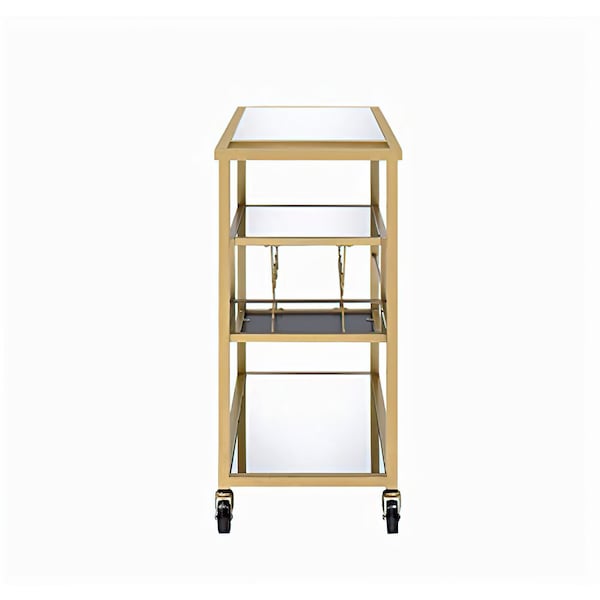 Acme Rectangular Glass Top Serving Cart with 3 Tiers in Gold - ER-0277GD