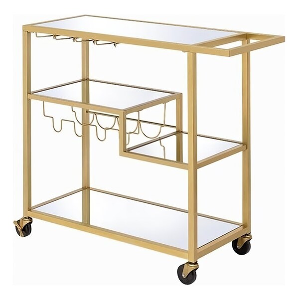 Acme Rectangular Glass Top Serving Cart with 3 Tiers in Gold - ER-0277GD