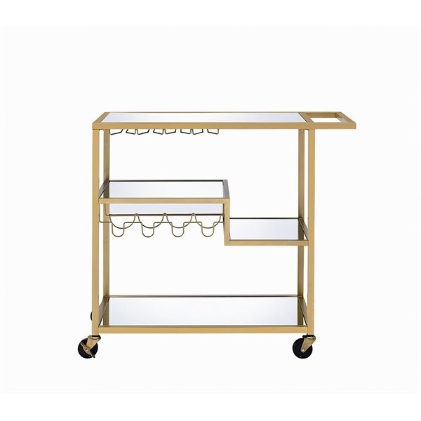 Acme Rectangular Glass Top Serving Cart with 3 Tiers in Gold - ER-0277GD