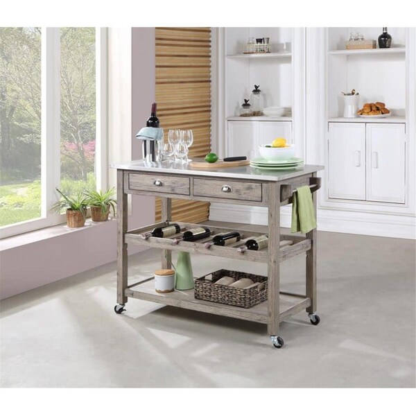 Boraam 44 x 36 x 21 in. Montana Kitchen Island Cart, Brown - 77520