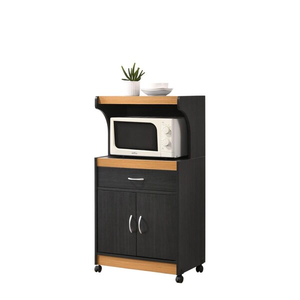Hodedah 45.19 x 15.75 x 24 in. Microwave Kitchen Cart, Black & Beech - HIK72 BLACK-BEECH