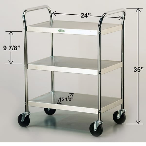 Lakeside Tubular Chrome Frame 3 Shelf Cart; 500 lb Capacity, 15-1/2"x24"-K.D. - 479