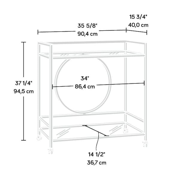 Sauder Int Lux Bar Cart Silver/glass 3a , Two, safety-tempered glass shelves for added elegance - 433831
