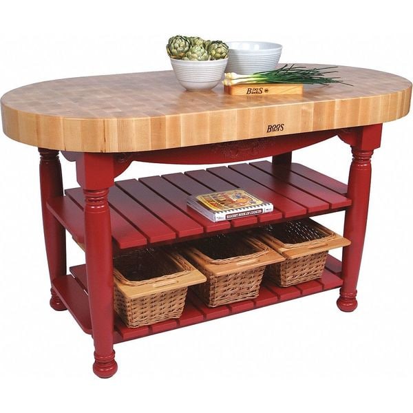 John Boos & Co Table, Harvest, Red, 60"x30"x4" , 30" W 60" L 36" H, Red Tabletop - CU-HAR60-BN