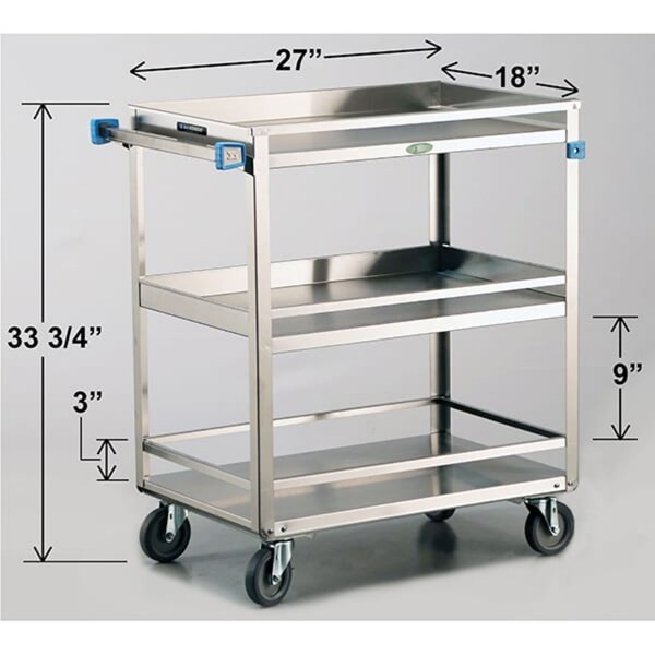 Lakeside Stainless Steel 3 Shelf Guard Rail Cart; 500 lb Capacity, 18"x27" - 526