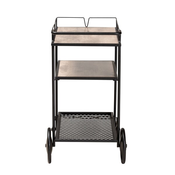 Baxton Studio Huntley Modern Industrial Walnut Brown Finished Wood and Black Metal Mobile Wine Cart - 218-12532-ZORO