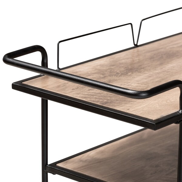 Baxton Studio Huntley Modern Industrial Walnut Brown Finished Wood and Black Metal Mobile Wine Cart - 218-12532-ZORO