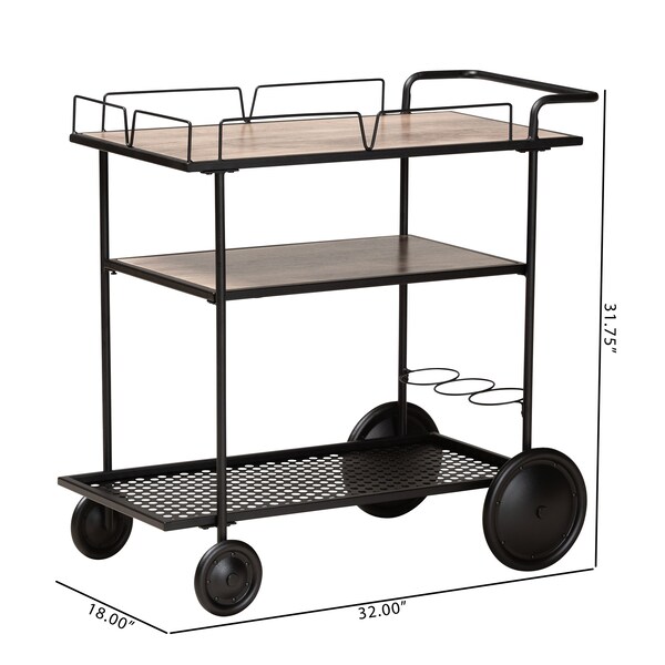 Baxton Studio Huntley Modern Industrial Walnut Brown Finished Wood and Black Metal Mobile Wine Cart - 218-12532-ZORO