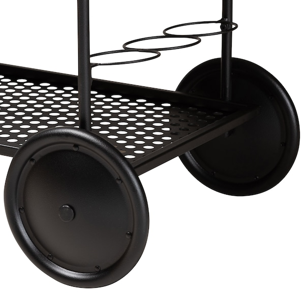 Baxton Studio Huntley Modern Industrial Walnut Brown Finished Wood and Black Metal Mobile Wine Cart - 218-12532-ZORO