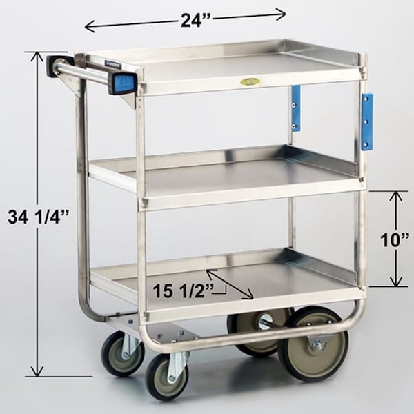 Lakeside NSF Stainless Steel 3 Shelf Utility Cart; 700 Lb Capacity, 15-1/2"x24" - 511