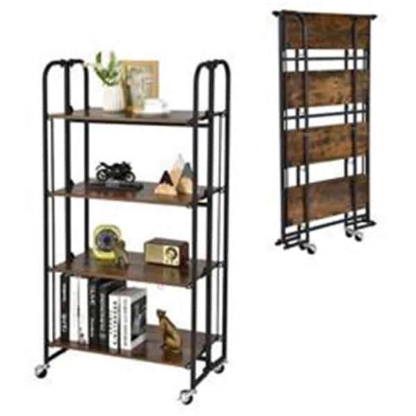 Costway 4-Tier Foldable Rolling Cart with Storage Shelves for Kitchen, Coffee - TA10011CF