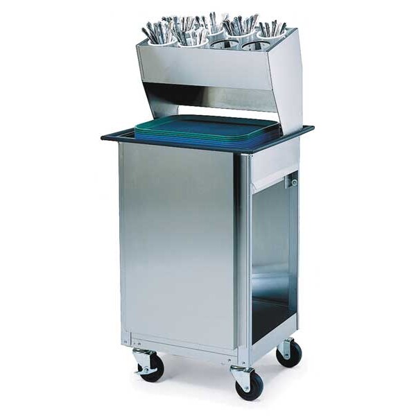 Lakeside Mobile Tray Cart w/Flatware Dispenser; (150) 14"x18" or 15"x20" Trays - 986