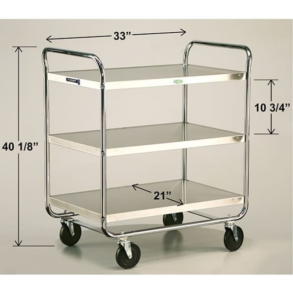 Lakeside Tubular Chrome Frame 3 Shelf Cart; 500 lb Capacity, 21"x33" - 493