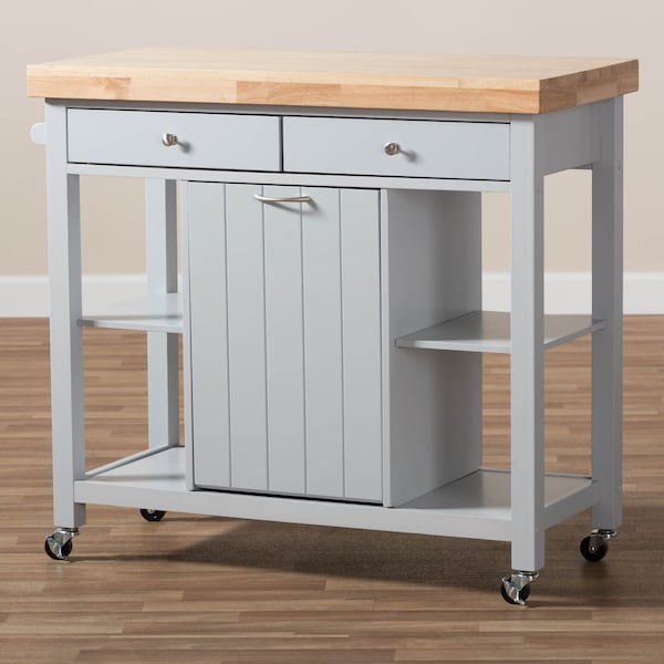 Baxton Studio Hayward Coastal and Farmhouse Light Grey Wood Kitchen Cart - 143-7947