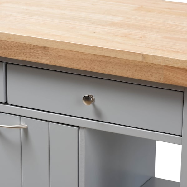 Baxton Studio Hayward Coastal and Farmhouse Light Grey Wood Kitchen Cart - 143-7947