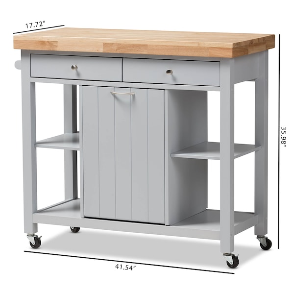 Baxton Studio Hayward Coastal and Farmhouse Light Grey Wood Kitchen Cart - 143-7947