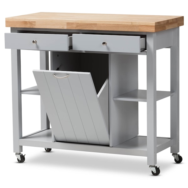 Baxton Studio Hayward Coastal and Farmhouse Light Grey Wood Kitchen Cart - 143-7947