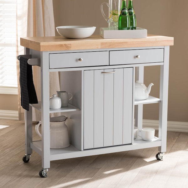 Baxton Studio Hayward Coastal and Farmhouse Light Grey Wood Kitchen Cart - 143-7947