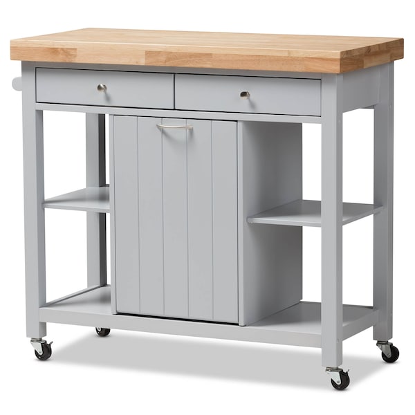 Baxton Studio Hayward Coastal and Farmhouse Light Grey Wood Kitchen Cart - 143-7947