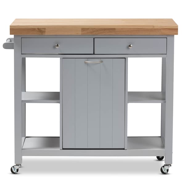 Baxton Studio Hayward Coastal and Farmhouse Light Grey Wood Kitchen Cart - 143-7947