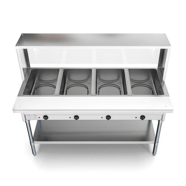 Koolmore Four Pan Open Well Electric Steam Table with Undershelf and Sneeze-Guard, . - KM-OWS-4SG