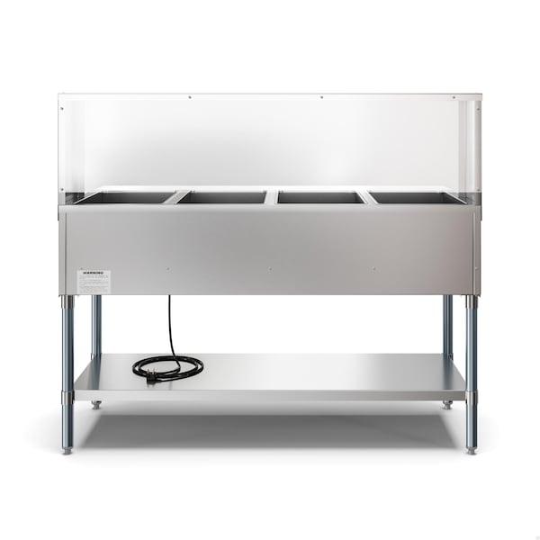 Koolmore Four Pan Open Well Electric Steam Table with Undershelf and Sneeze-Guard, . - KM-OWS-4SG
