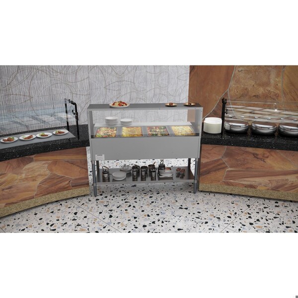 Koolmore Four Pan Open Well Electric Steam Table with Undershelf and Sneeze-Guard, . - KM-OWS-4SG