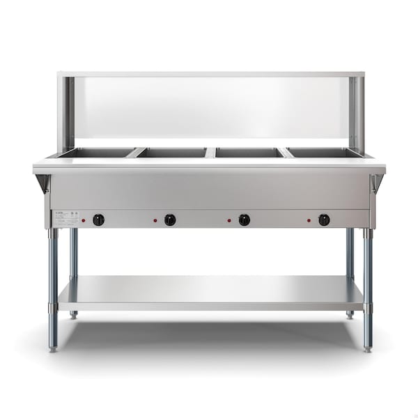 Koolmore Four Pan Open Well Electric Steam Table with Undershelf and Sneeze-Guard, . - KM-OWS-4SG