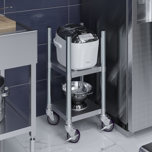 Amgood 14 in. x 14 in. Stainless Steel Rice Warmer Stand with Wheels - AMG RW-1414-Z