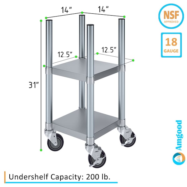 Amgood 14 in. x 14 in. Stainless Steel Rice Warmer Stand with Wheels - AMG RW-1414-Z