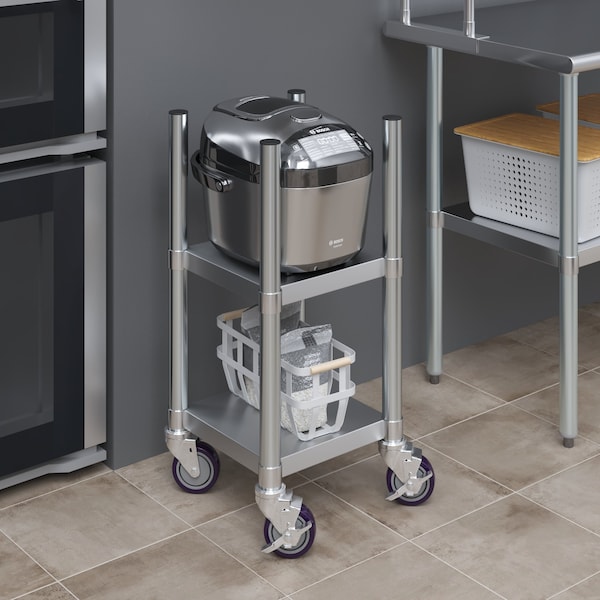 Amgood 14 in. x 14 in. Stainless Steel Rice Warmer Stand with Wheels - AMG RW-1414-Z