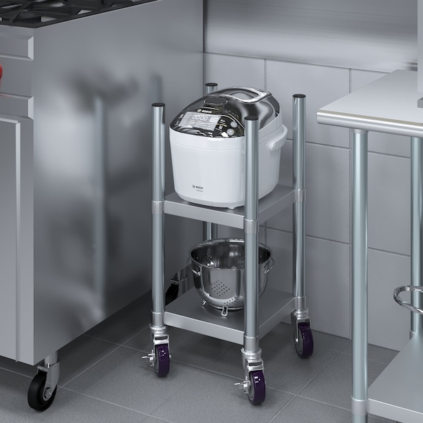 Amgood 14 in. x 14 in. Stainless Steel Rice Warmer Stand with Wheels - AMG RW-1414-Z