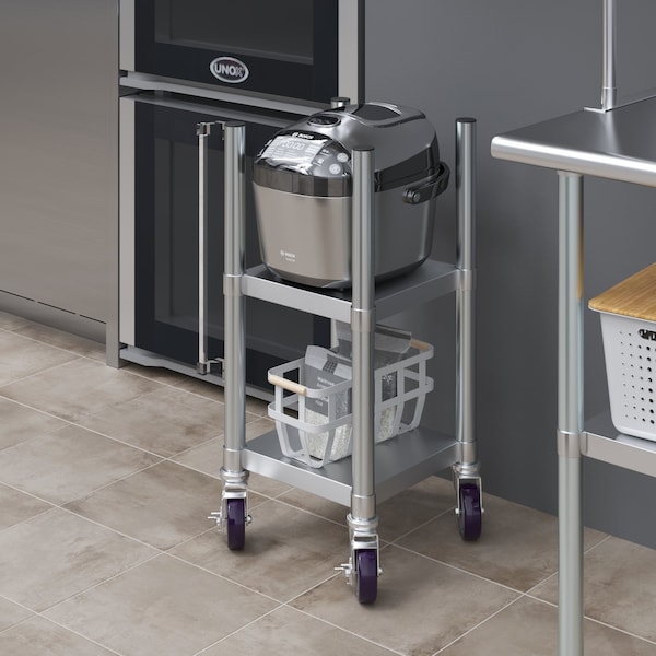 Amgood 14 in. x 14 in. Stainless Steel Rice Warmer Stand with Wheels - AMG RW-1414-Z
