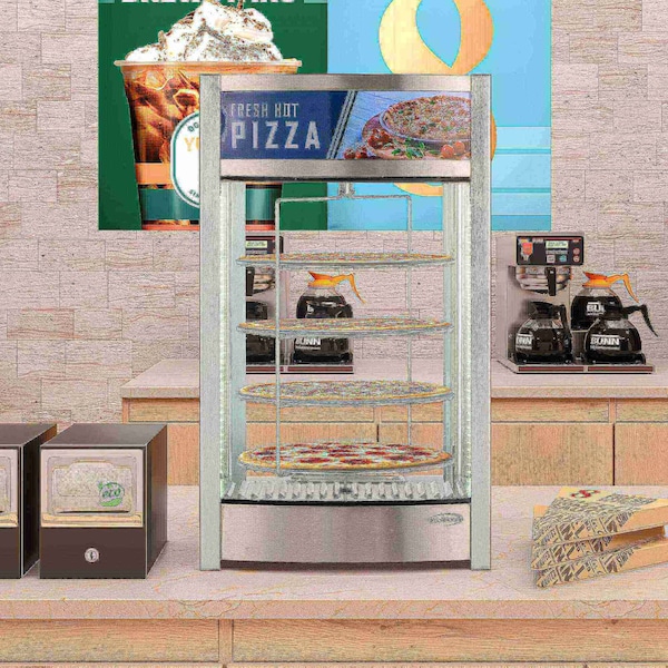 Koolmore 18 in. Commercial Pizza Display Warmer for 12 in. Pies with 4 Rotating Racks in Stainless-Steel - KM-HPD4-12
